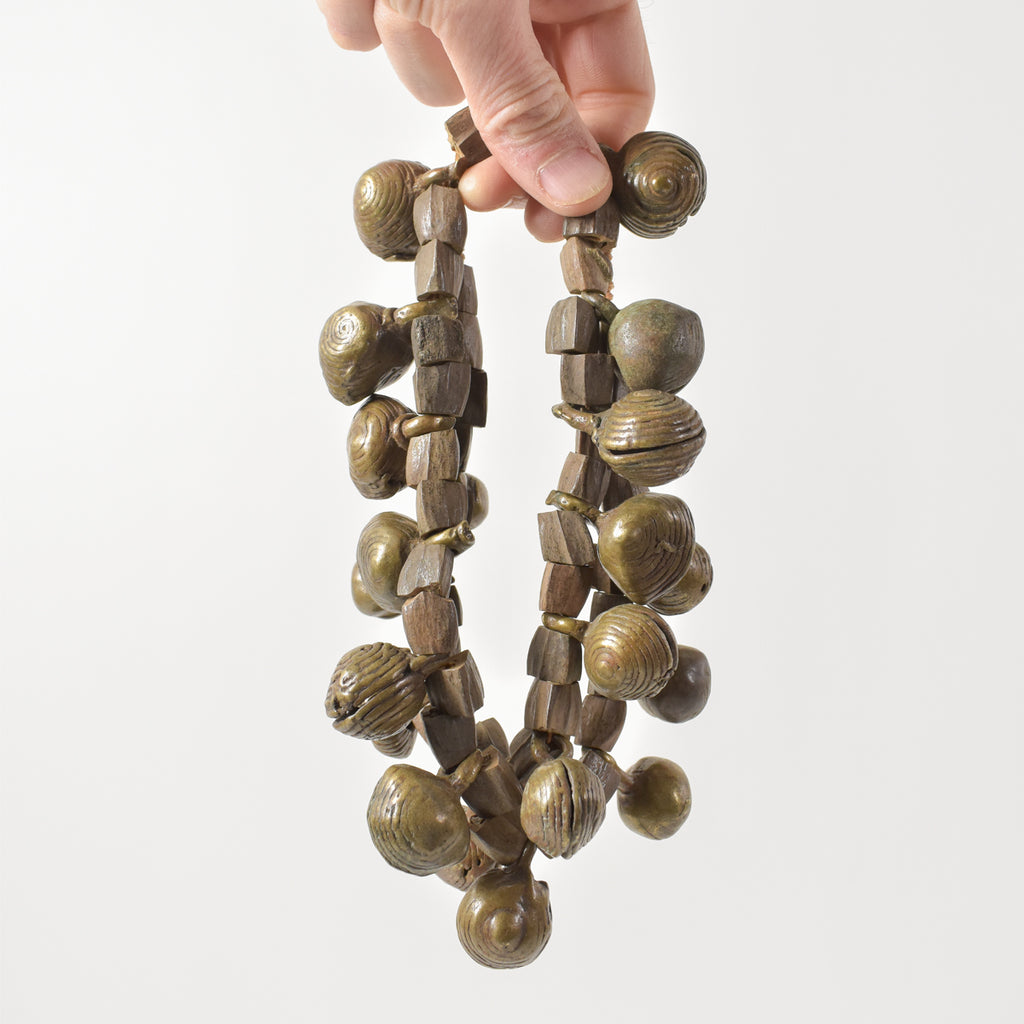 Igbo 'Bug' Brass Bells with Moringa Seed Pods Nigeria 28 Inch