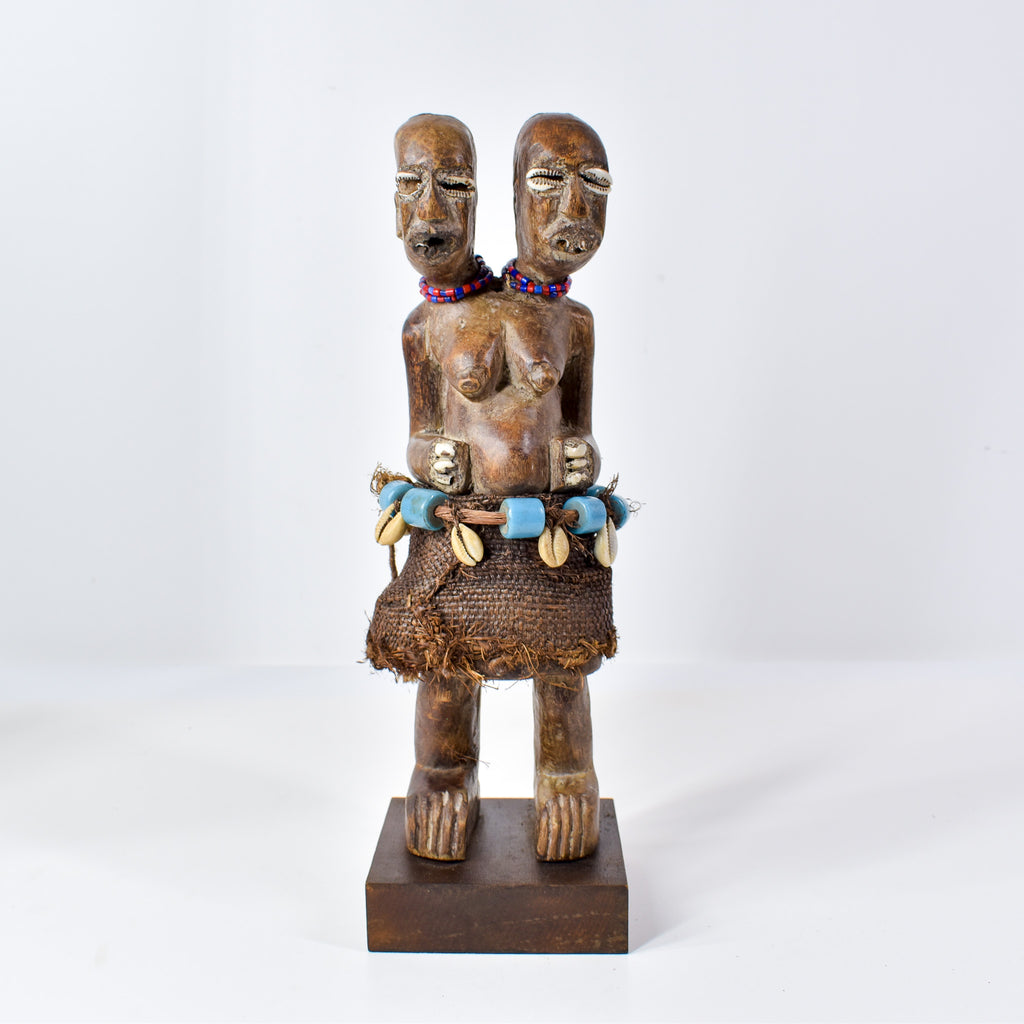 Songye Double Head Nkishi Power Fetish Figure on Custom Base Congo