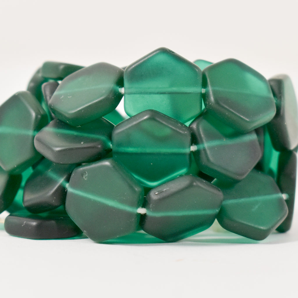 Green Hexagon Beads Czech