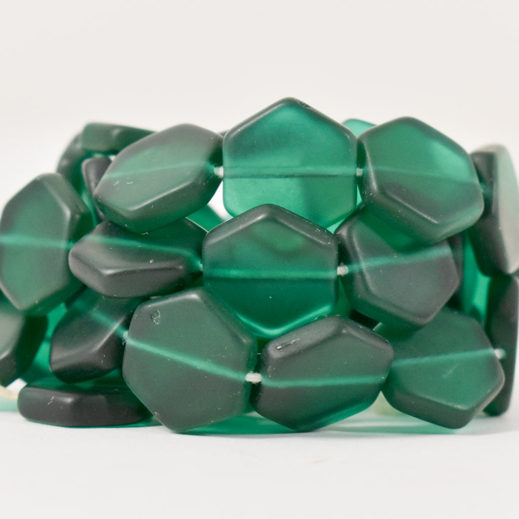 Green Hexagon Beads Czech