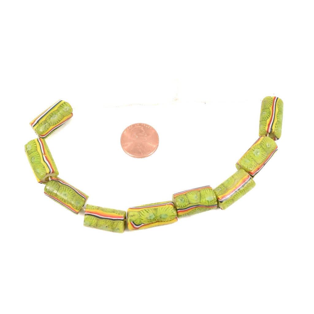 9 Rare Lime Millefiori Trade Beads