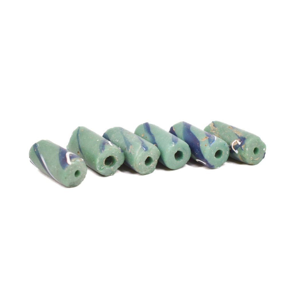 6 Green Striped Venetian Trade Beads