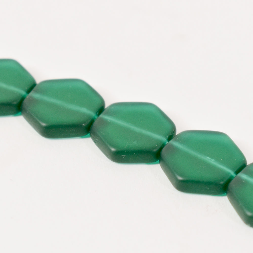 Green Hexagon Beads Czech