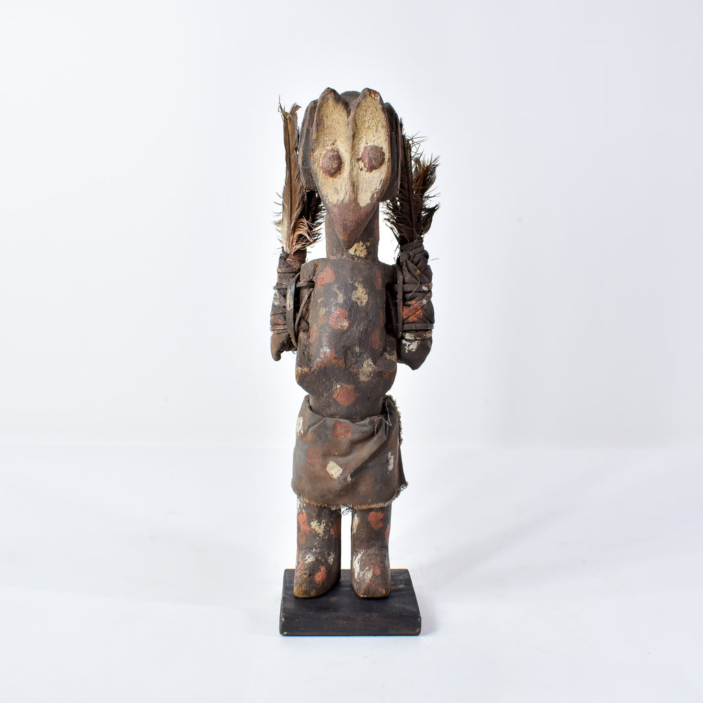 Lengola Standing Male Wood Figure with Feathers on Custom Base Congo