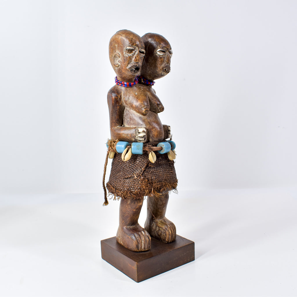Songye Double Head Nkishi Power Fetish Figure on Custom Base Congo