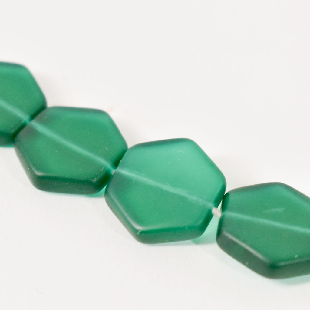 Green Hexagon Beads Czech