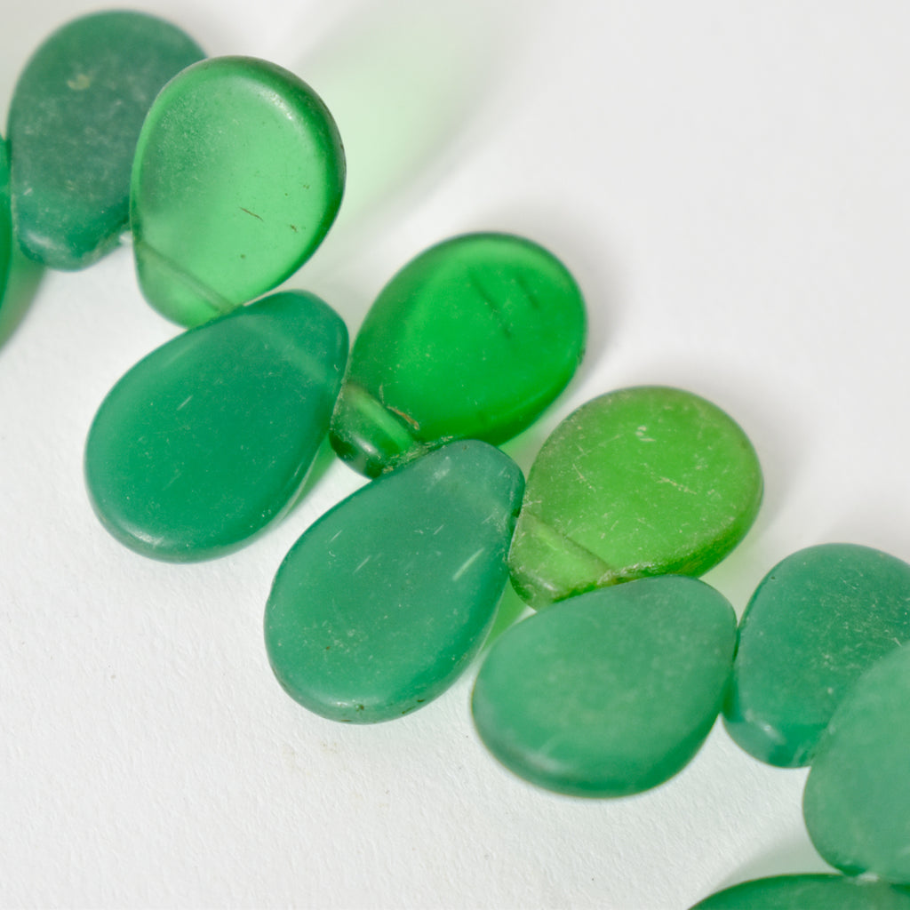 Green Flat Tear Drop Wedding Trade Beads Czech