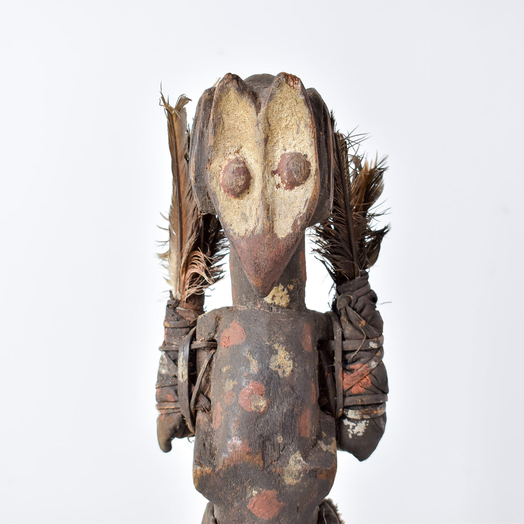 Lengola Standing Male Wood Figure with Feathers on Custom Base Congo