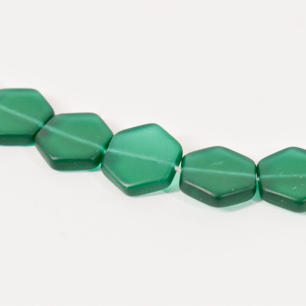 Green Hexagon Beads Czech