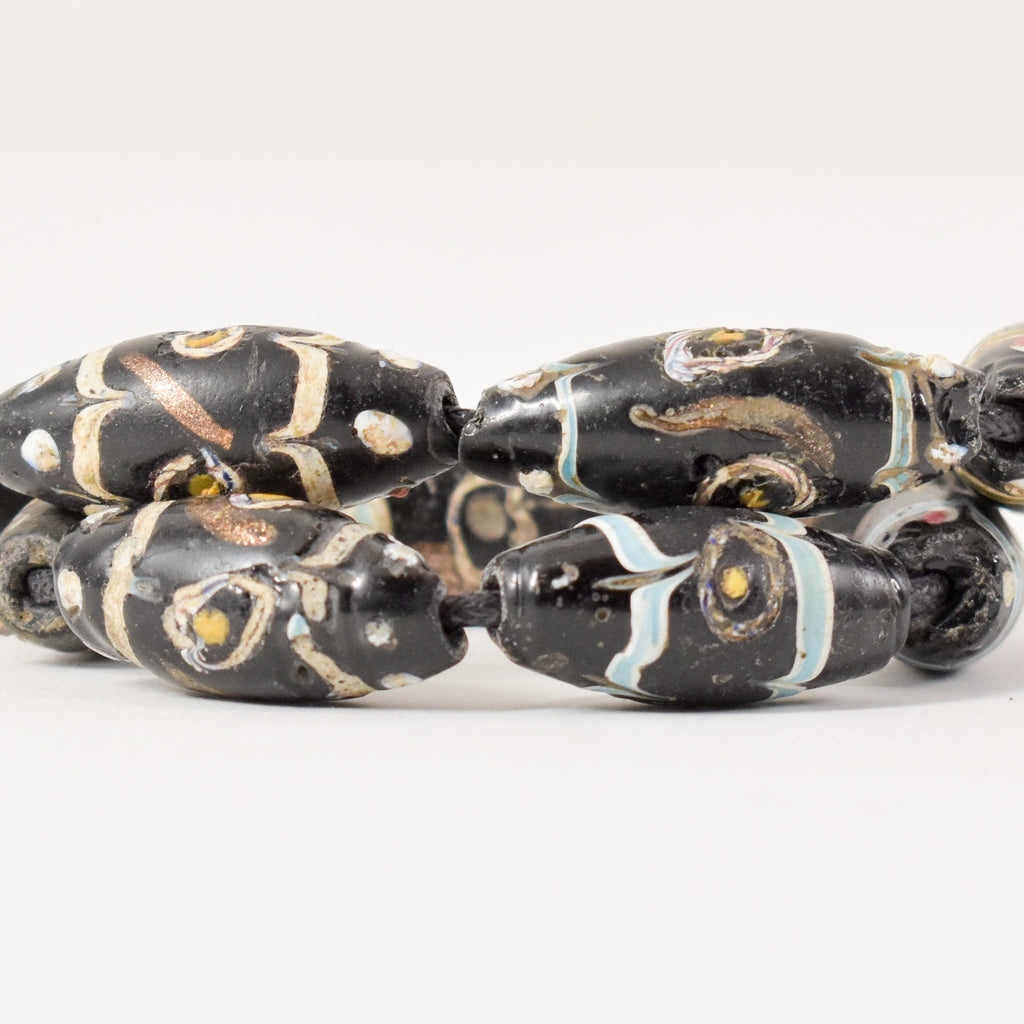 10 Floral Aventurine Black Venetian Trade Beads