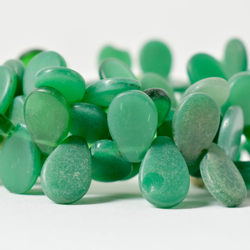 Green Flat Tear Drop Wedding Trade Beads Czech