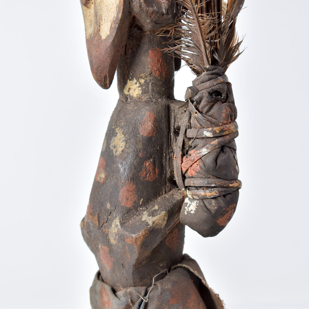 Lengola Standing Male Wood Figure with Feathers on Custom Base Congo