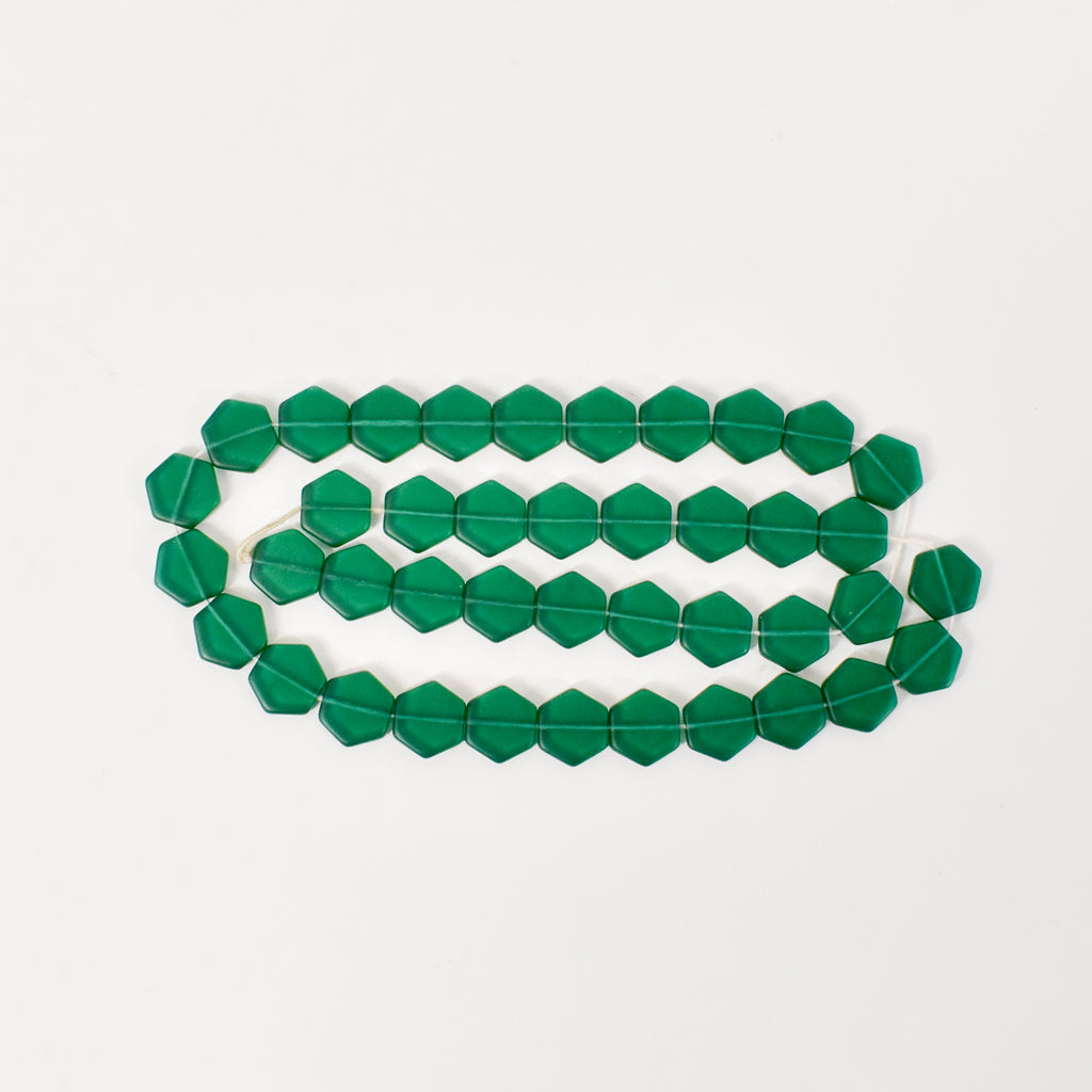 Green Hexagon Beads Czech