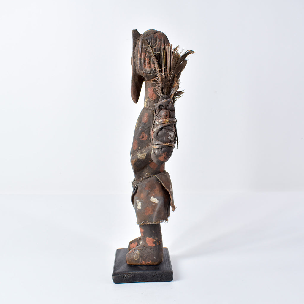 Lengola Standing Male Wood Figure with Feathers on Custom Base Congo