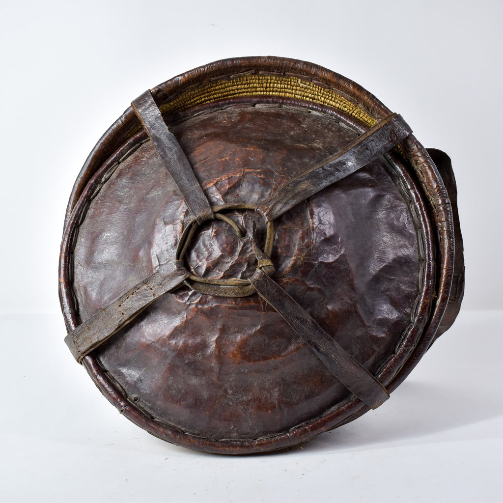 Mesob Lidded Leather Wrapped Bread Basket Ethiopia