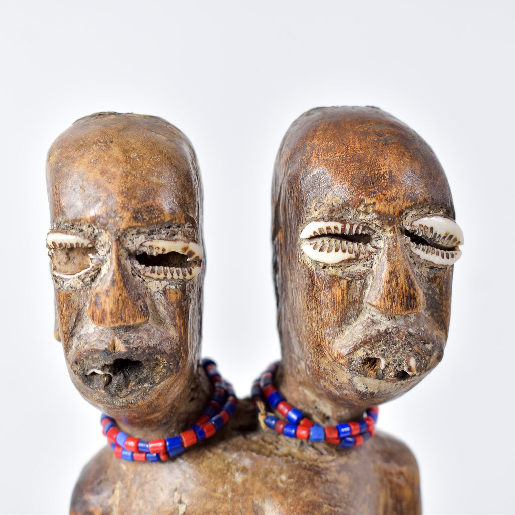 Songye Double Head Nkishi Power Fetish Figure on Custom Base Congo