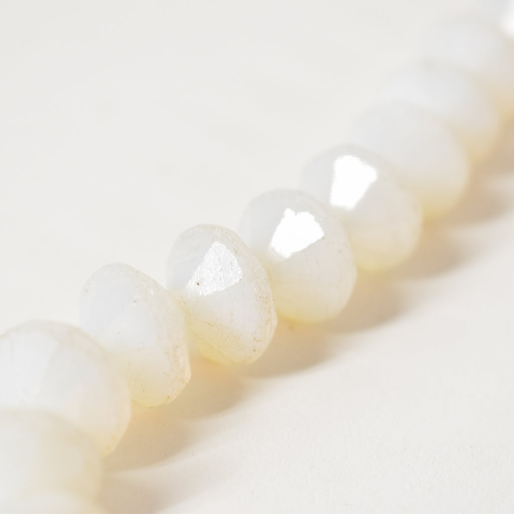 White Faceted Vaseline Trade Beads Czech