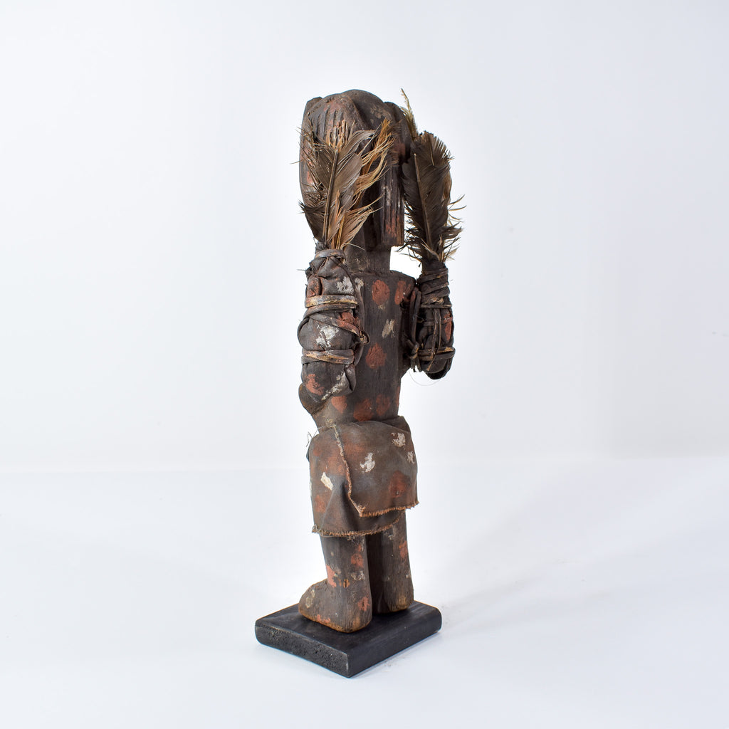 Lengola Standing Male Wood Figure with Feathers on Custom Base Congo