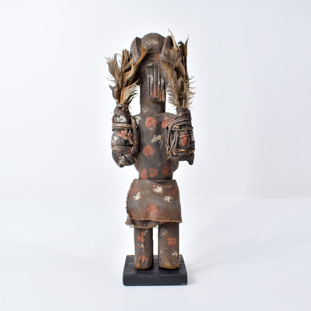 Lengola Standing Male Wood Figure with Feathers on Custom Base Congo