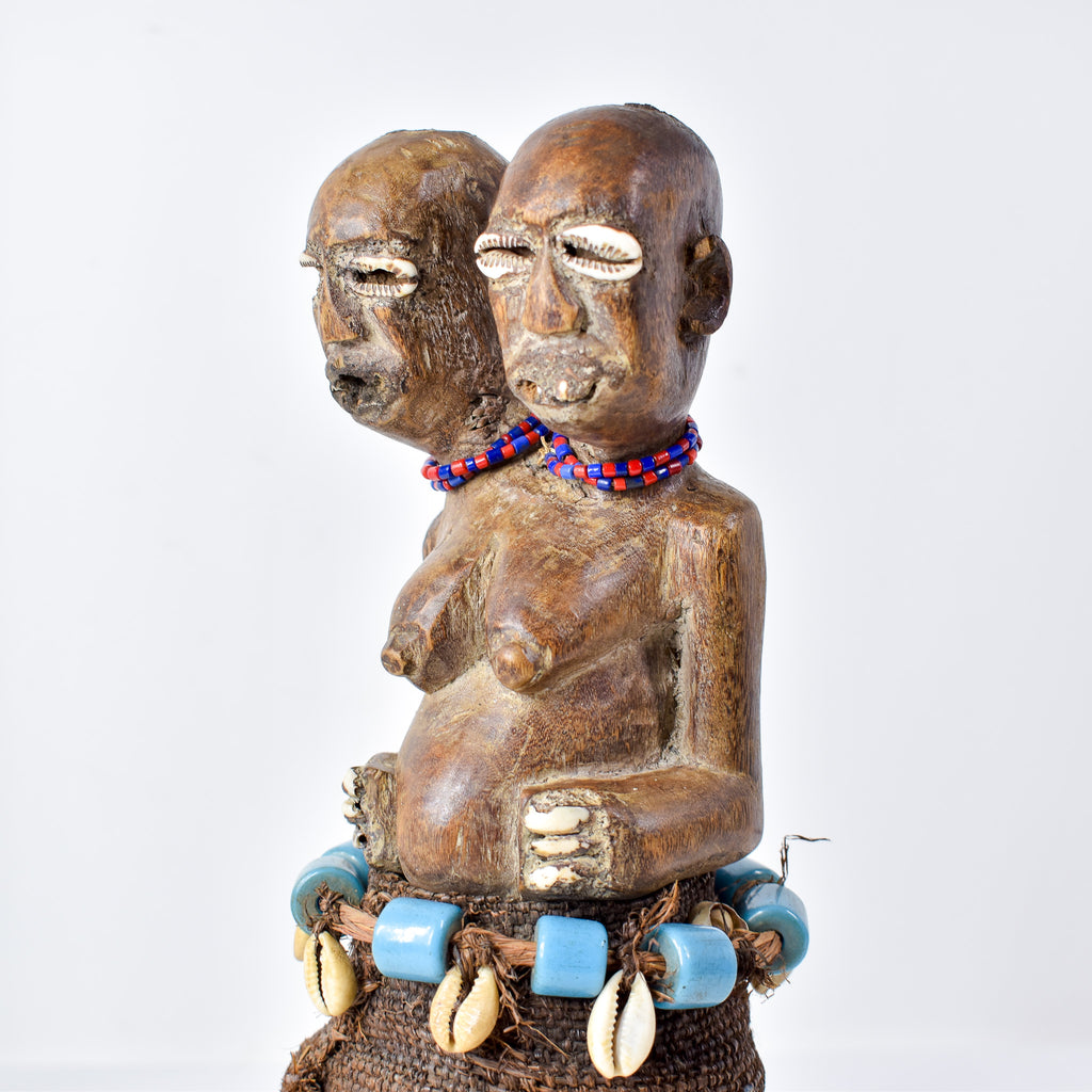 Songye Double Head Nkishi Power Fetish Figure on Custom Base Congo
