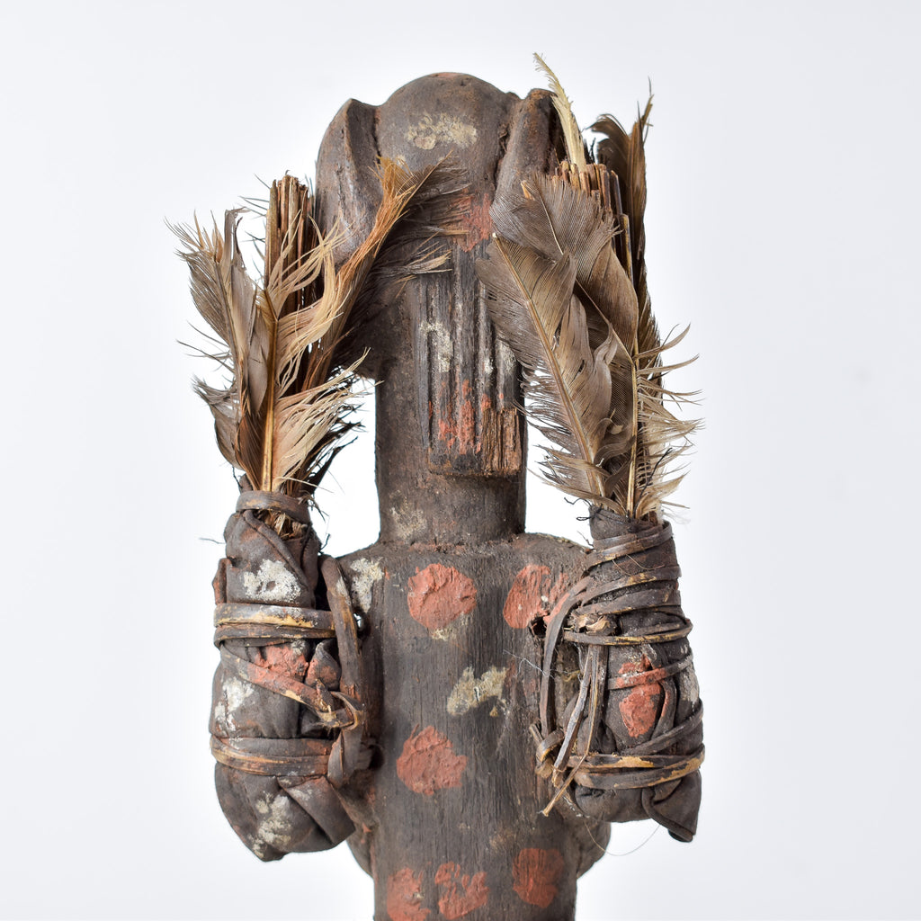 Lengola Standing Male Wood Figure with Feathers on Custom Base Congo