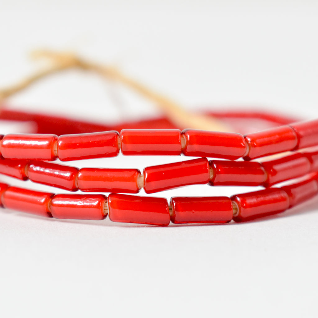 Red Mint Cylinder Glass Trade Beads Czech