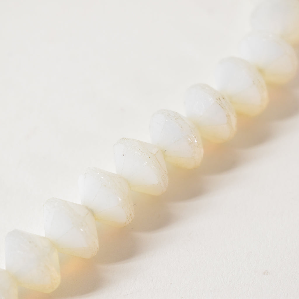 White Faceted Vaseline Trade Beads Czech