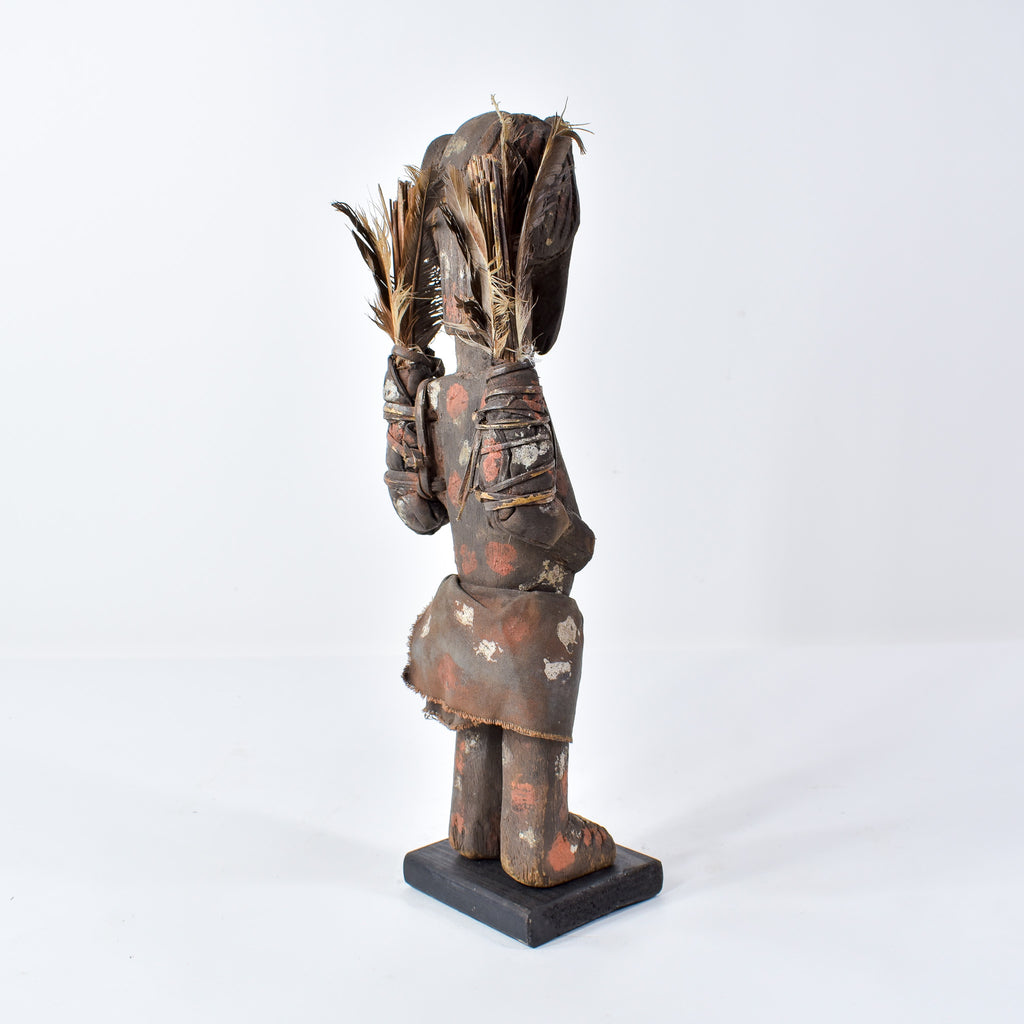 Lengola Standing Male Wood Figure with Feathers on Custom Base Congo