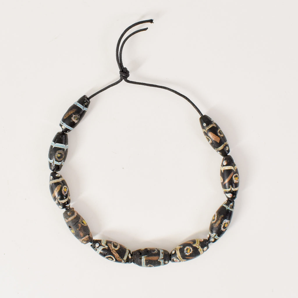 10 Black Floral Aventurine Venetian Trade Beads