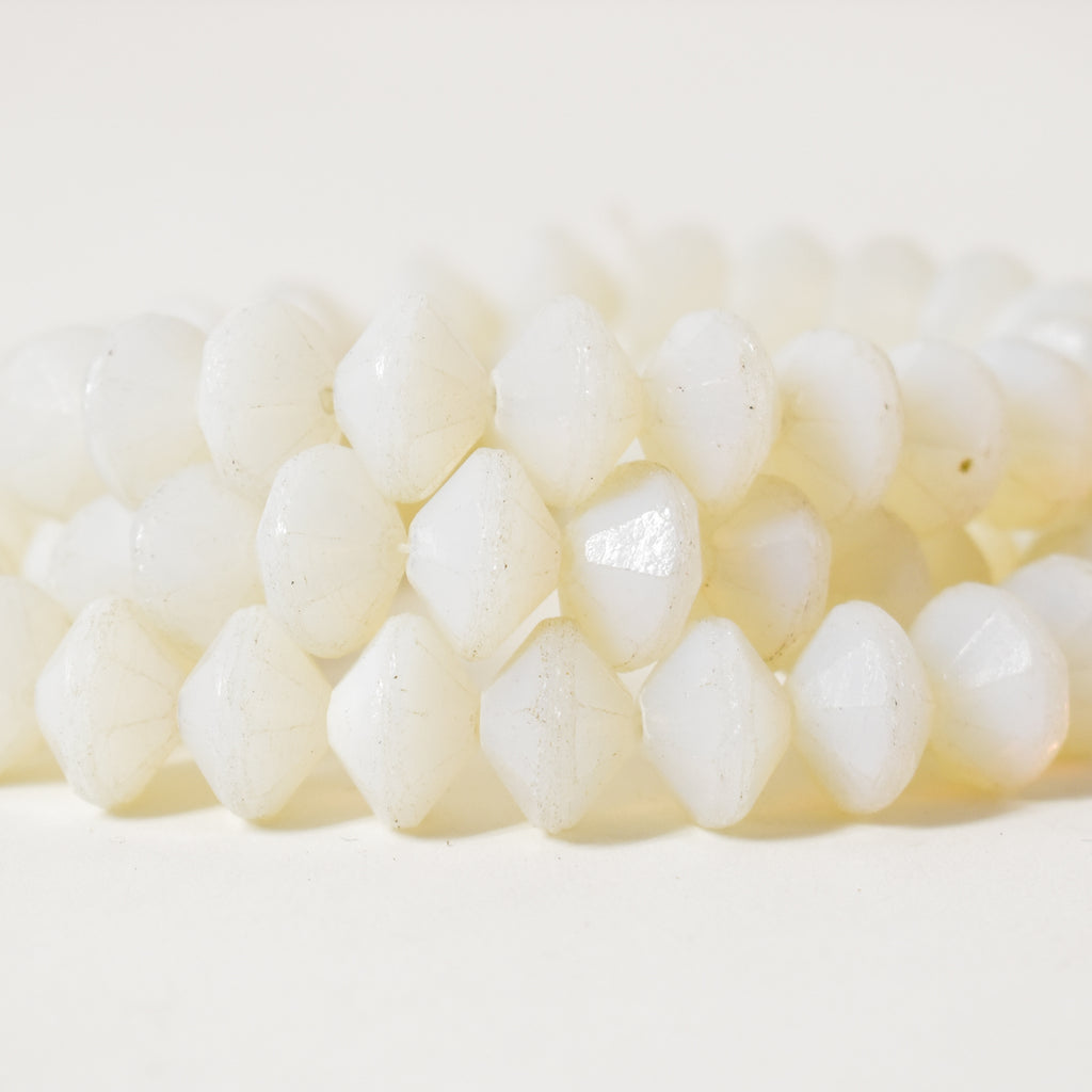 White Faceted Vaseline Trade Beads Czech