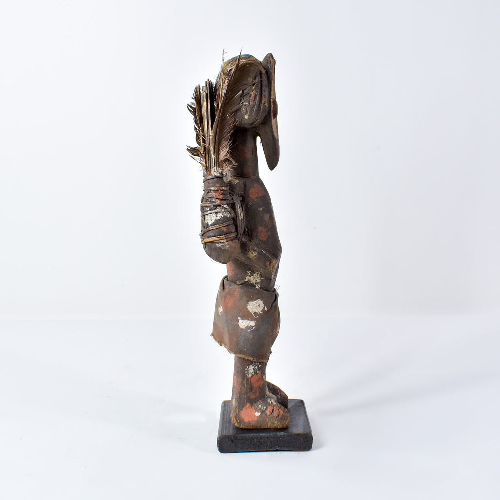 Lengola Standing Male Wood Figure with Feathers on Custom Base Congo