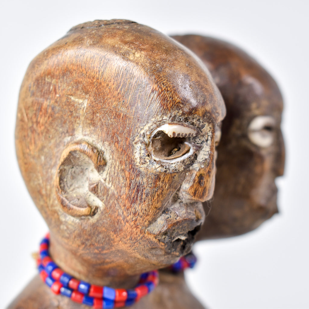 Songye Double Head Nkishi Power Fetish Figure on Custom Base Congo