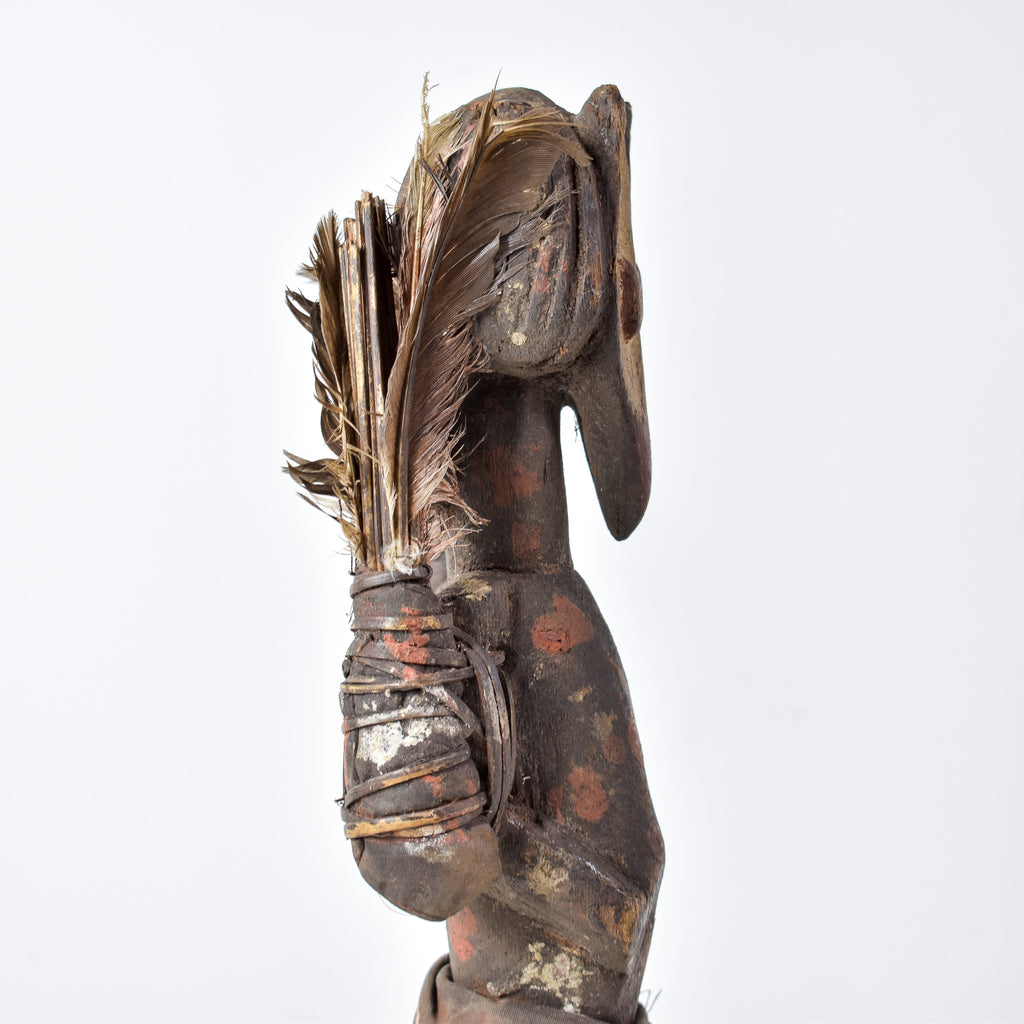 Lengola Standing Male Wood Figure with Feathers on Custom Base Congo