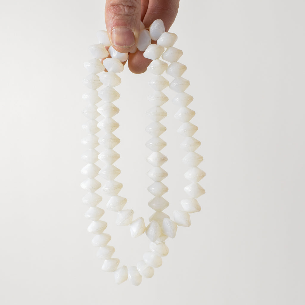 White Faceted Vaseline Trade Beads Czech