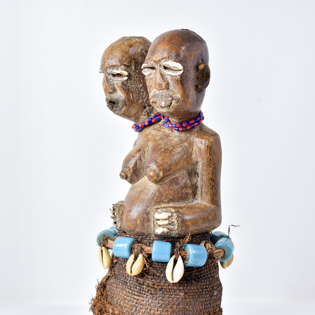 Songye Double Head Nkishi Power Fetish Figure on Custom Base Congo