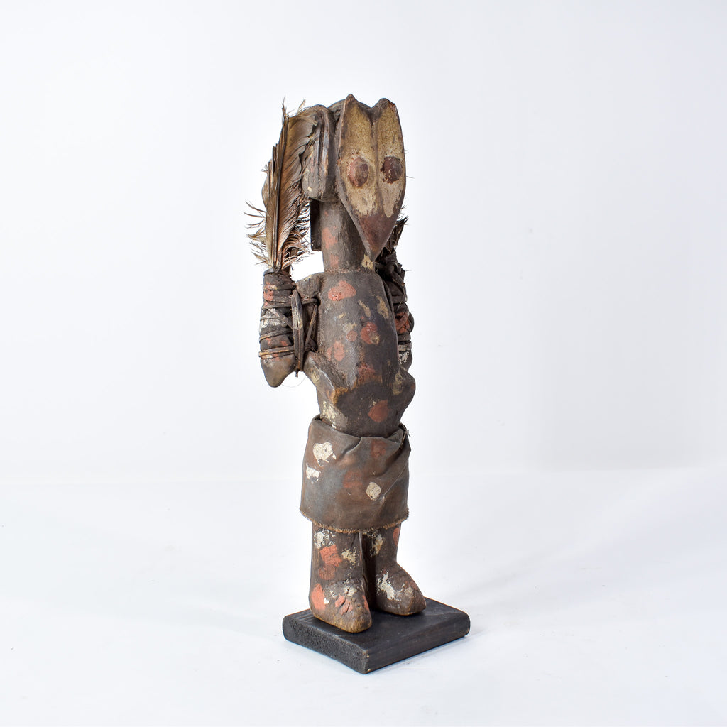 Lengola Standing Male Wood Figure with Feathers on Custom Base Congo