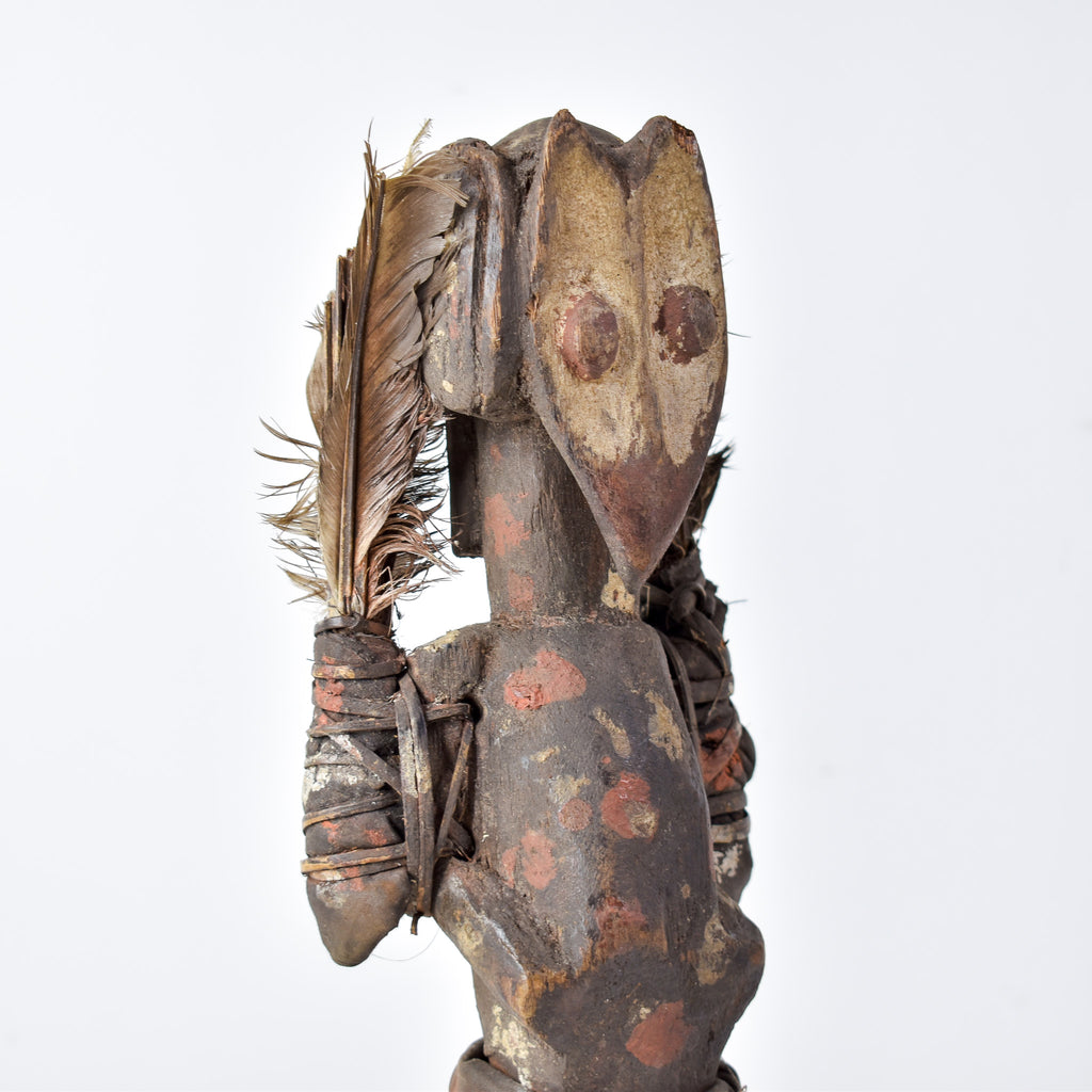 Lengola Standing Male Wood Figure with Feathers on Custom Base Congo
