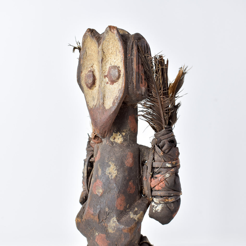 Lengola Standing Male Wood Figure with Feathers on Custom Base Congo