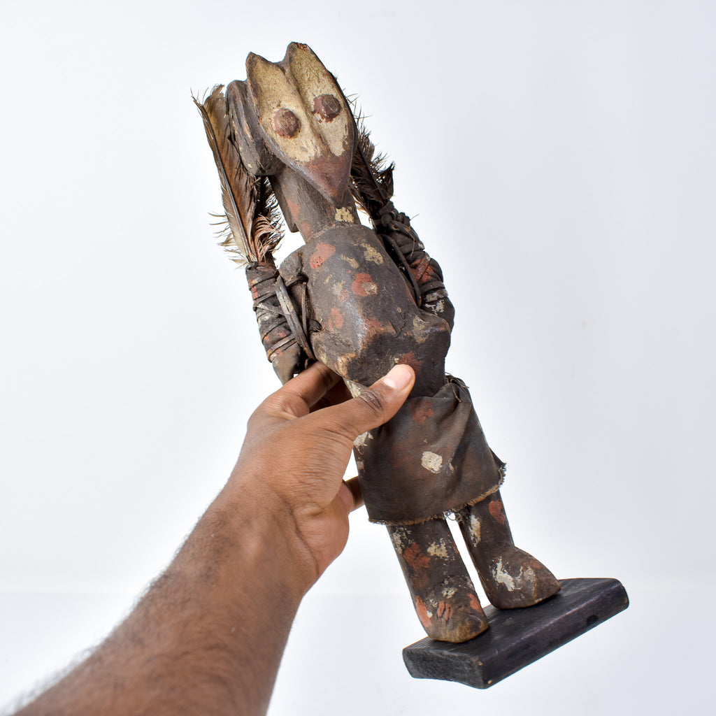 Lengola Standing Male Wood Figure with Feathers on Custom Base Congo