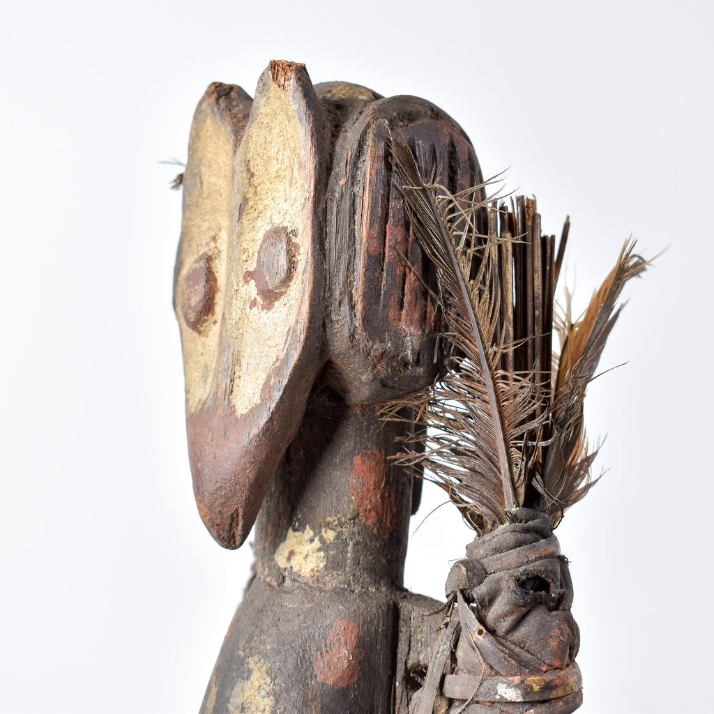 Lengola Standing Male Wood Figure with Feathers on Custom Base Congo
