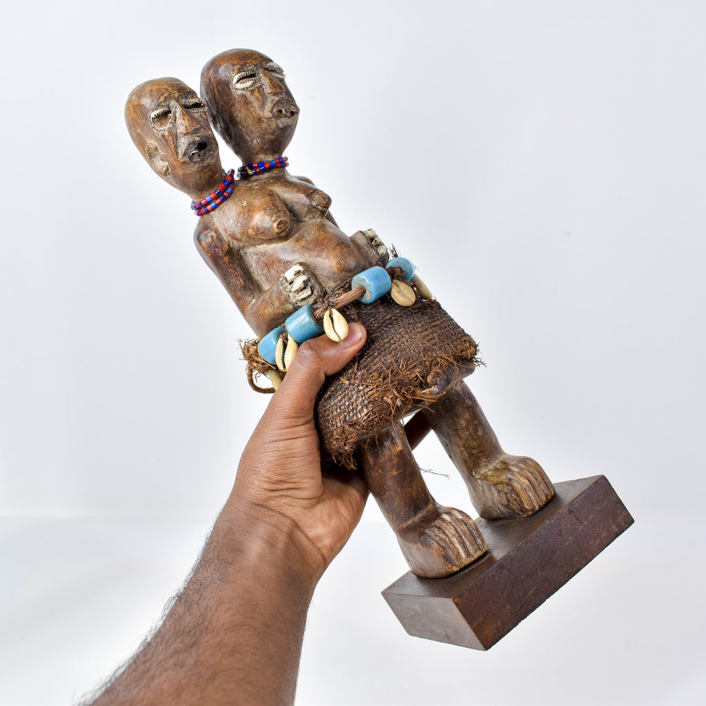 Songye Double Head Nkishi Power Fetish Figure on Custom Base Congo