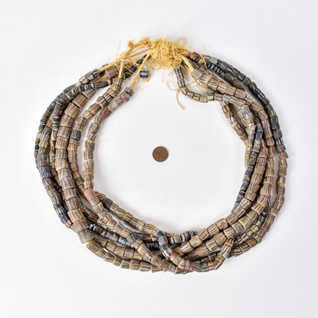 6 Strands Krobo "Recycled" Powder Glass Trade Beads