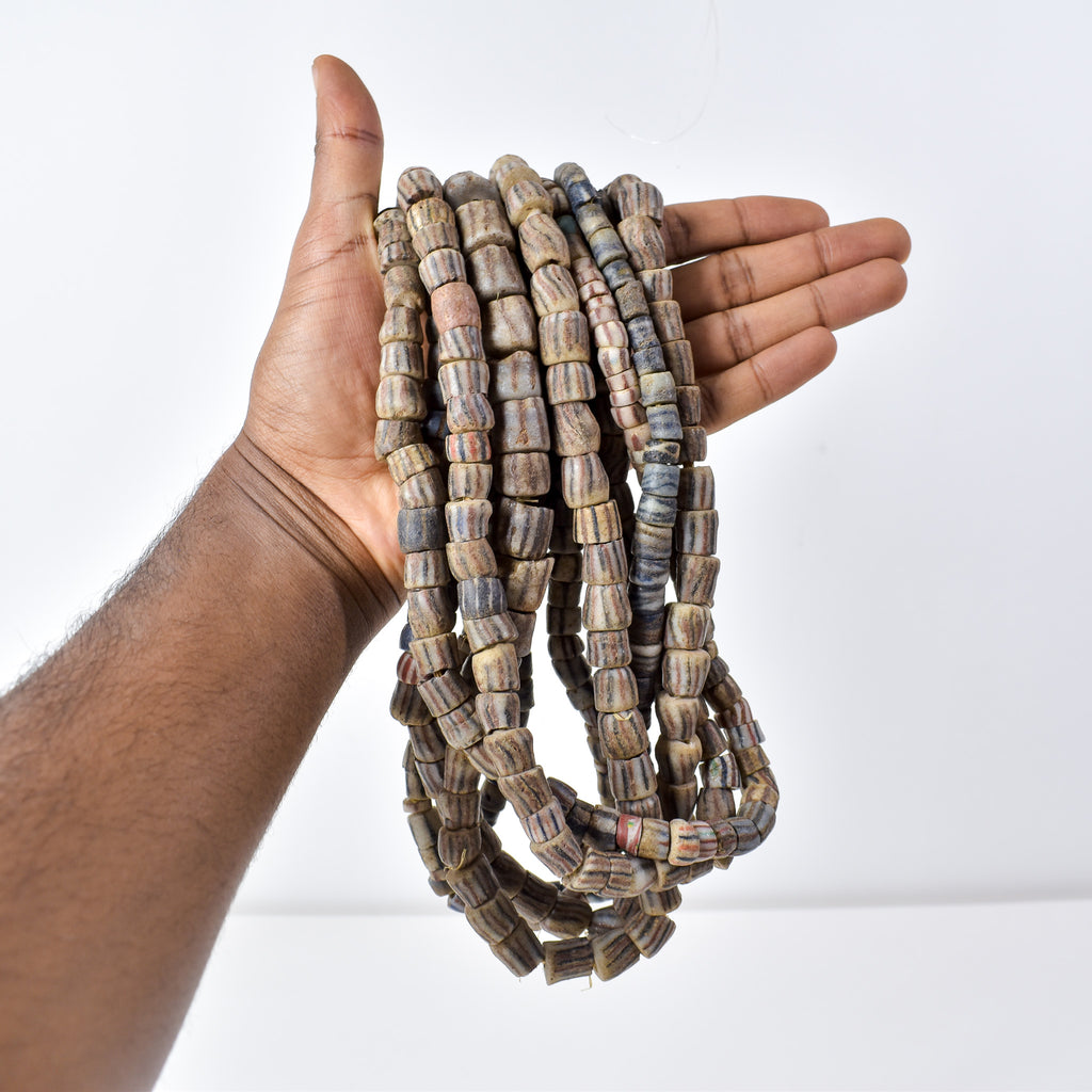 6 Strands Krobo "Recycled" Powder Glass Trade Beads