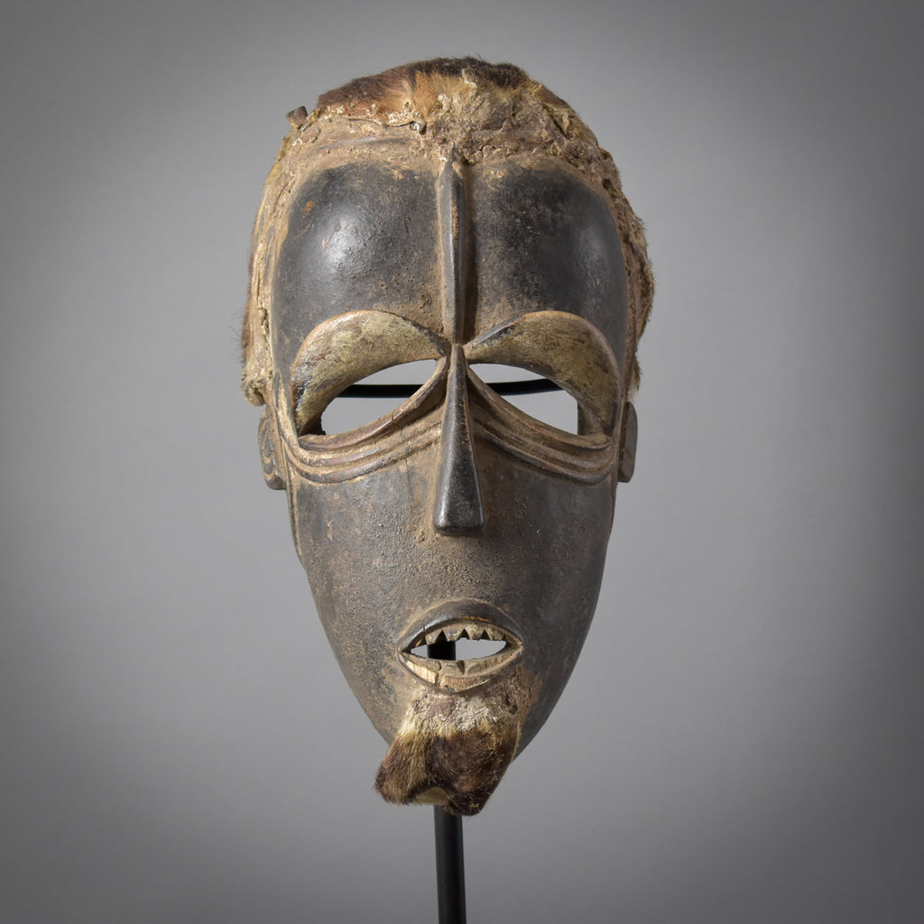 Bété Carved Wood Gre Mask With Fur Côte d'Ivoire