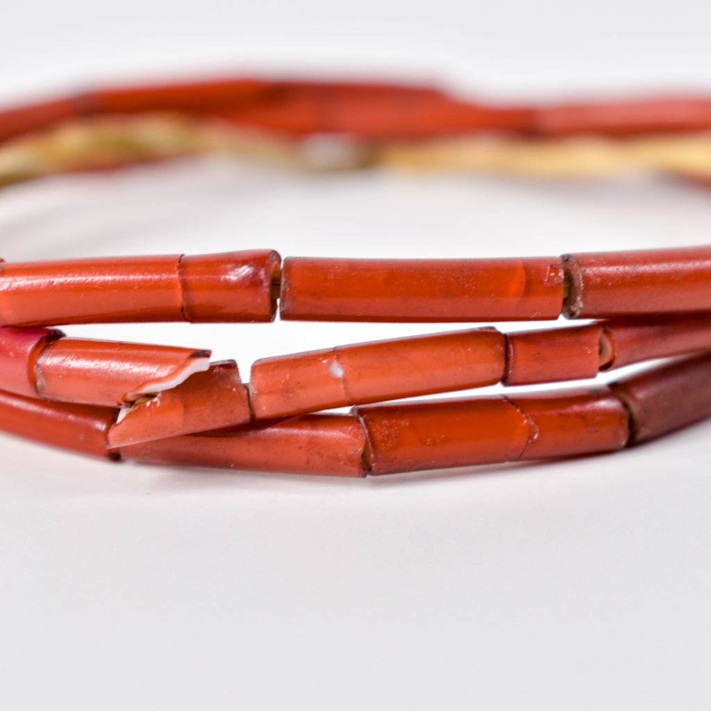 White Heart Cylinder Venetian Orange Trade Beads