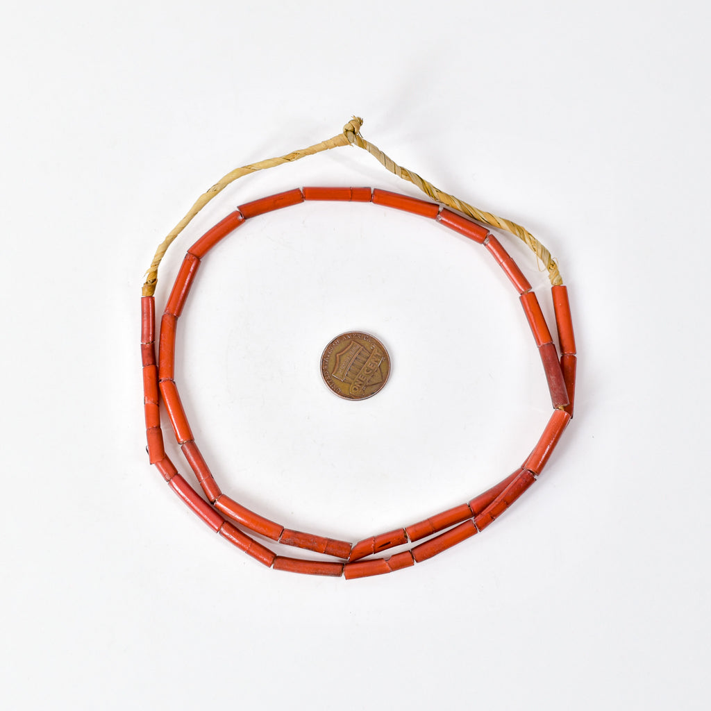 White Heart Cylinder Venetian Orange Trade Beads