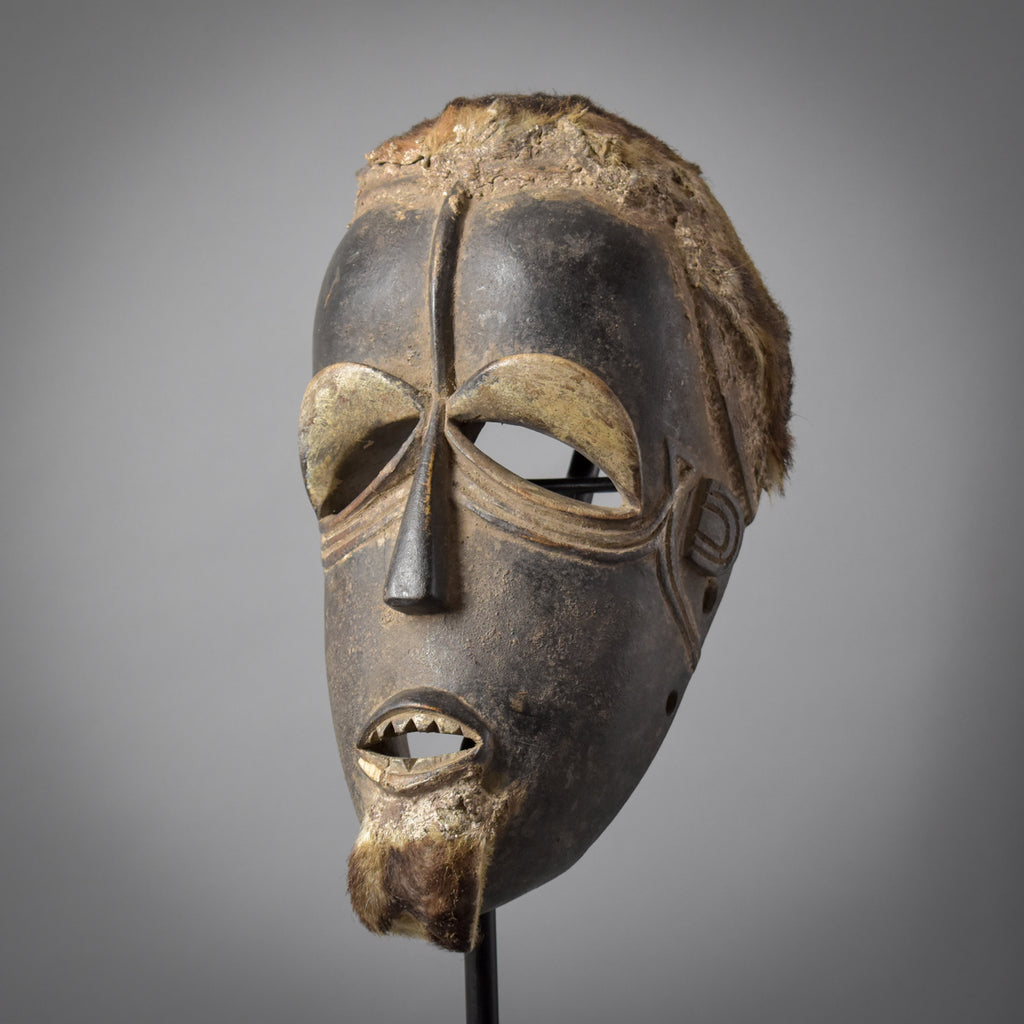 Bété Carved Wood Gre Mask With Fur Côte d'Ivoire