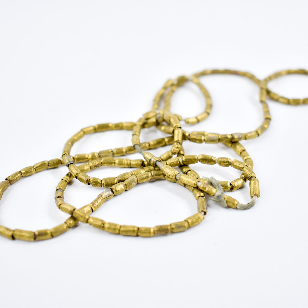 6 Strands Brass Color Beads Ethiopia 32 Inch