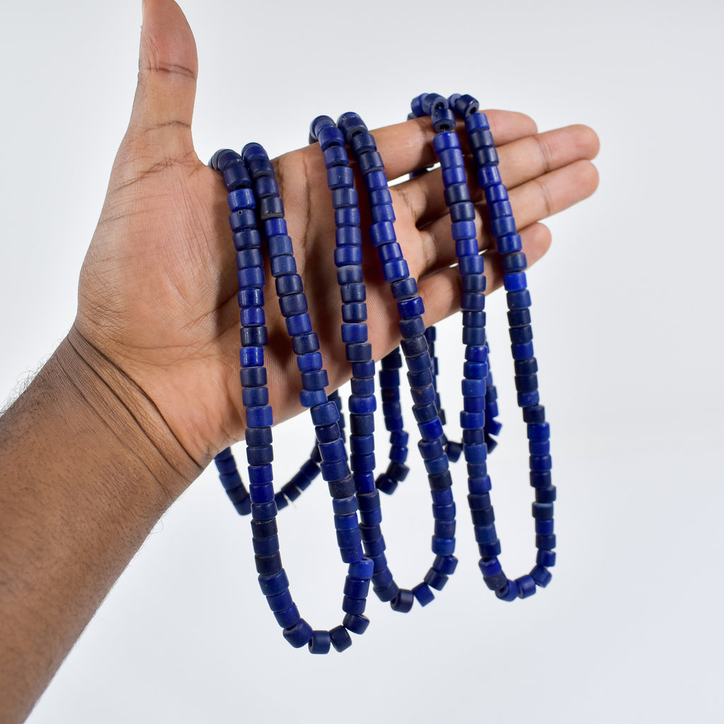 3 Strands Old Bohemian Flat Ended Blue Trade Beads Czech