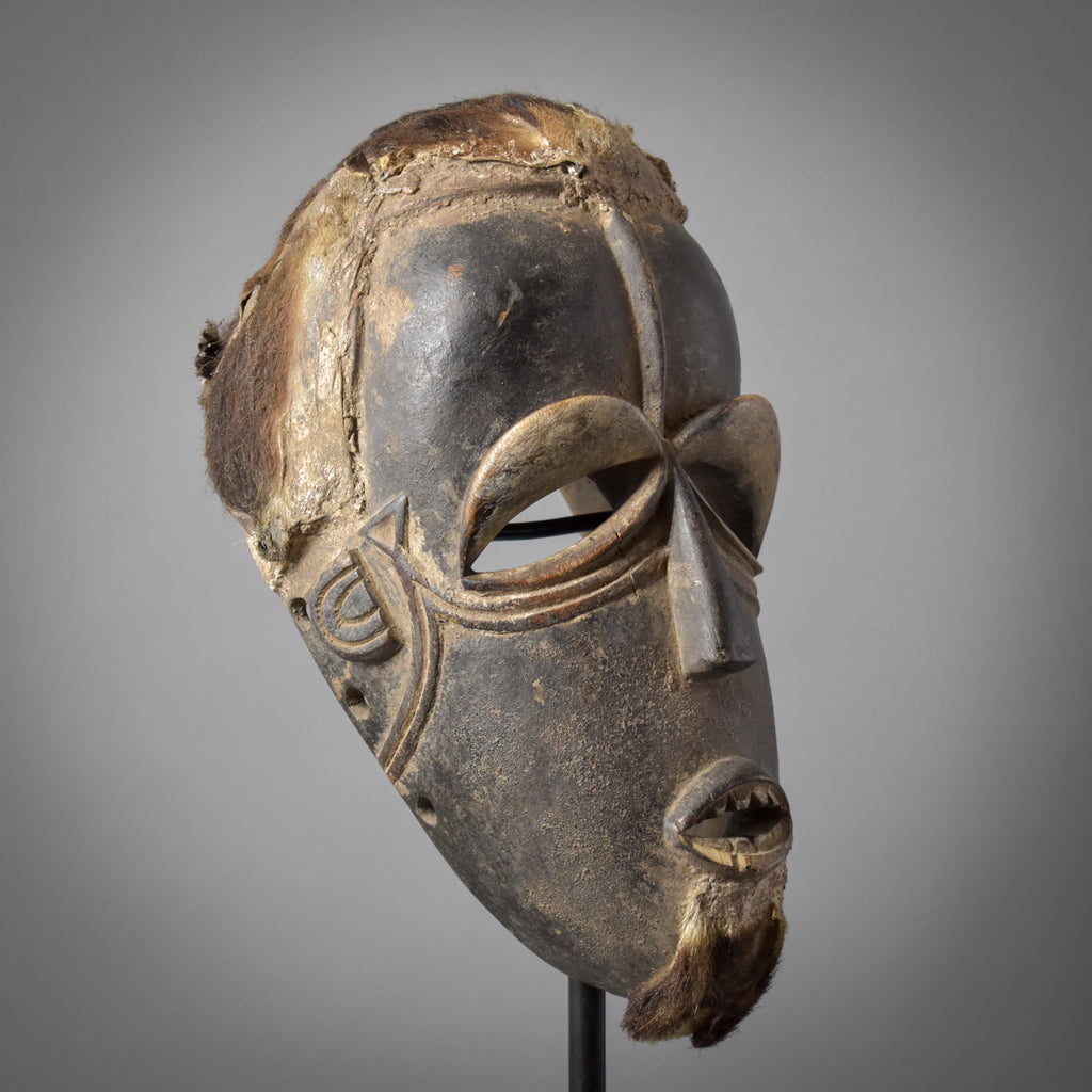 Bété Carved Wood Gre Mask With Fur Côte d'Ivoire